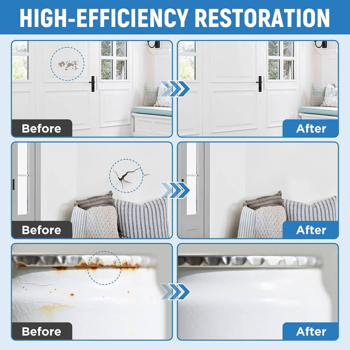 Multi-surface touch-up paint high-efficiency restoration before-and-after on white doors