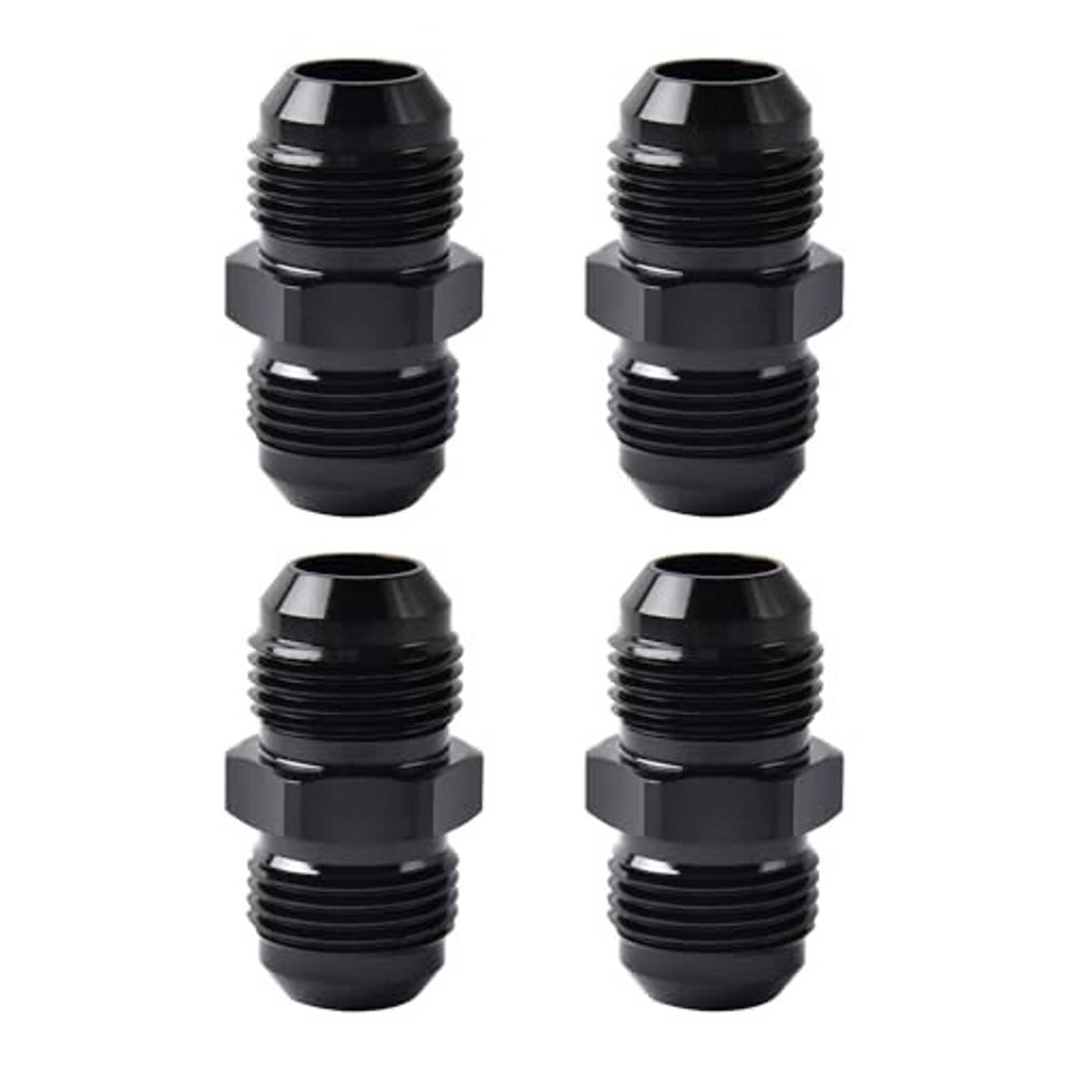 Black 10AN male-to-male straight fuel hose coupler union, 4-pack set