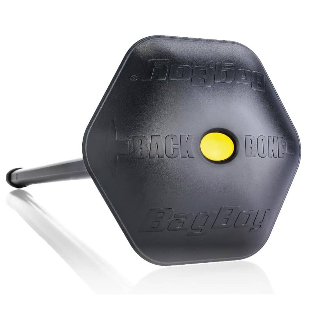 Black octagonal wheel housing with yellow center for golf stand