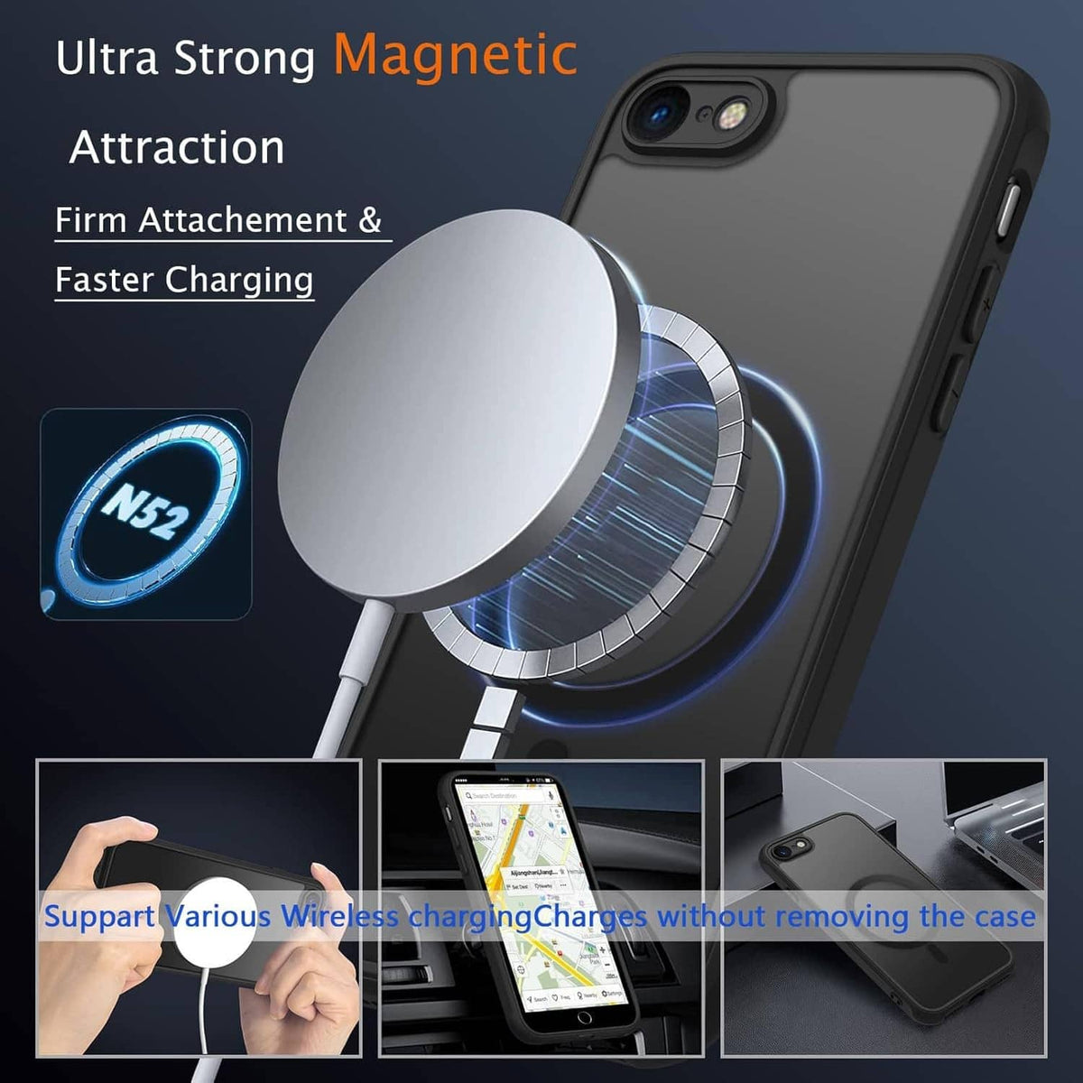 Dark translucent iPhone case with large MagSafe ring and dual camera cutouts