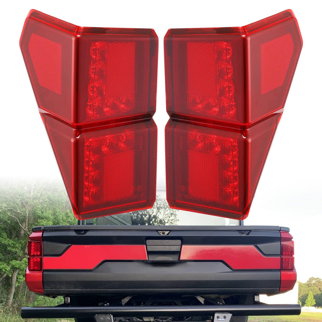 Four-section red LED rear tail lights set, front view with smoked lens covers