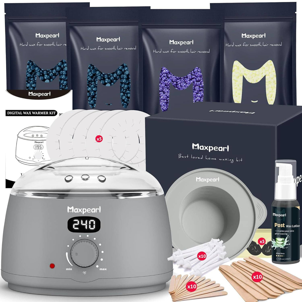 Men nose and ear hair removal waxing kit with digital wax warmer, silicone pot, spatulas