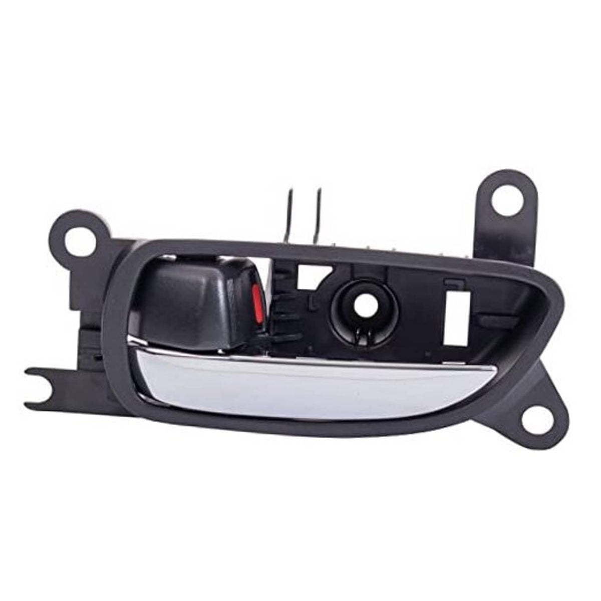 Chrome and black front interior door handle with bezel and mounting posts