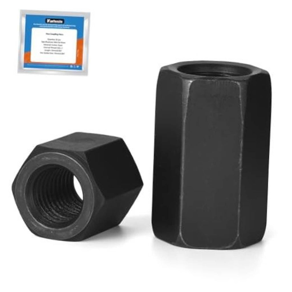 Black hex coupling nuts with internal threads, set of 2