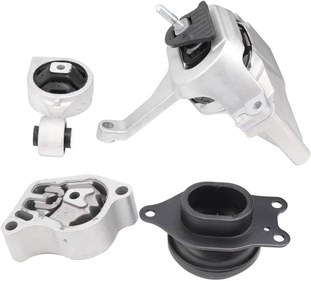 Engine and transmission mount brackets with black rubber bushings, silver metal