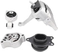 Engine and transmission mount brackets with black rubber bushings, silver metal