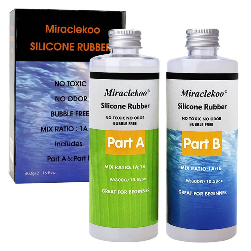 Silicone rubber kit with Part A green and Part B blue bottles and product box