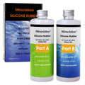 Silicone rubber kit with Part A green and Part B blue bottles and product box
