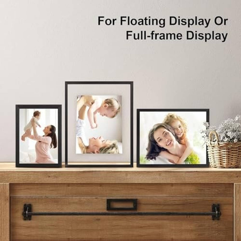Faded black floating picture frames set, double-plexiglass, full-frame or floating display style