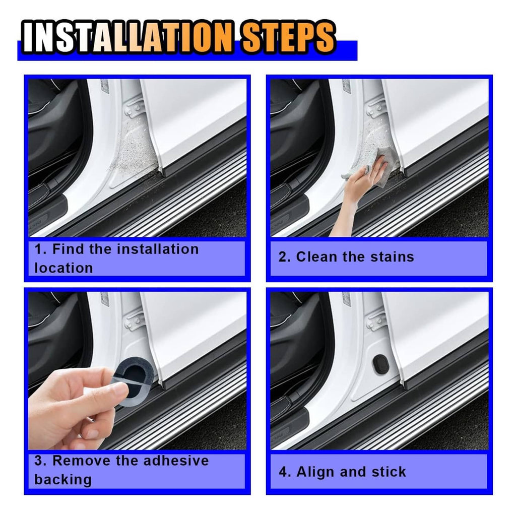 Adhesive installation of black silicone shock pad along car door sill