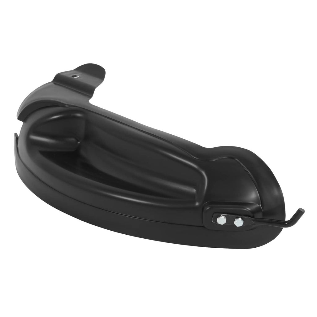 Black mulching blade with front curved cover and side bolt plate