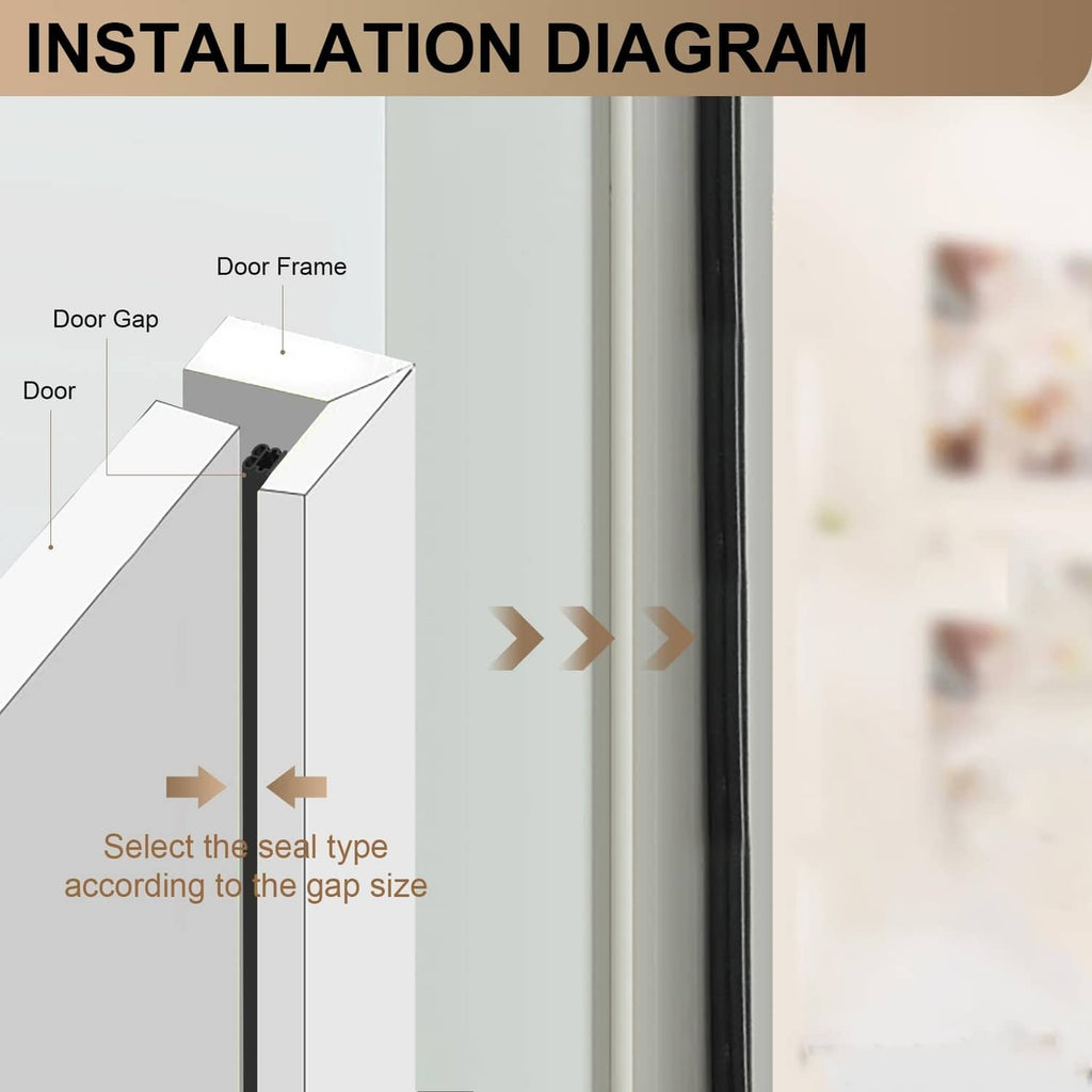 Black door gap weather stripping seal strip shown for installation on the frame