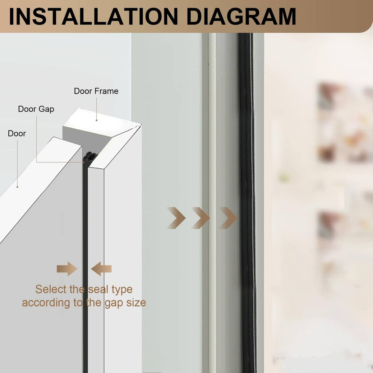 Black door gap weather stripping seal strip shown for installation on the frame