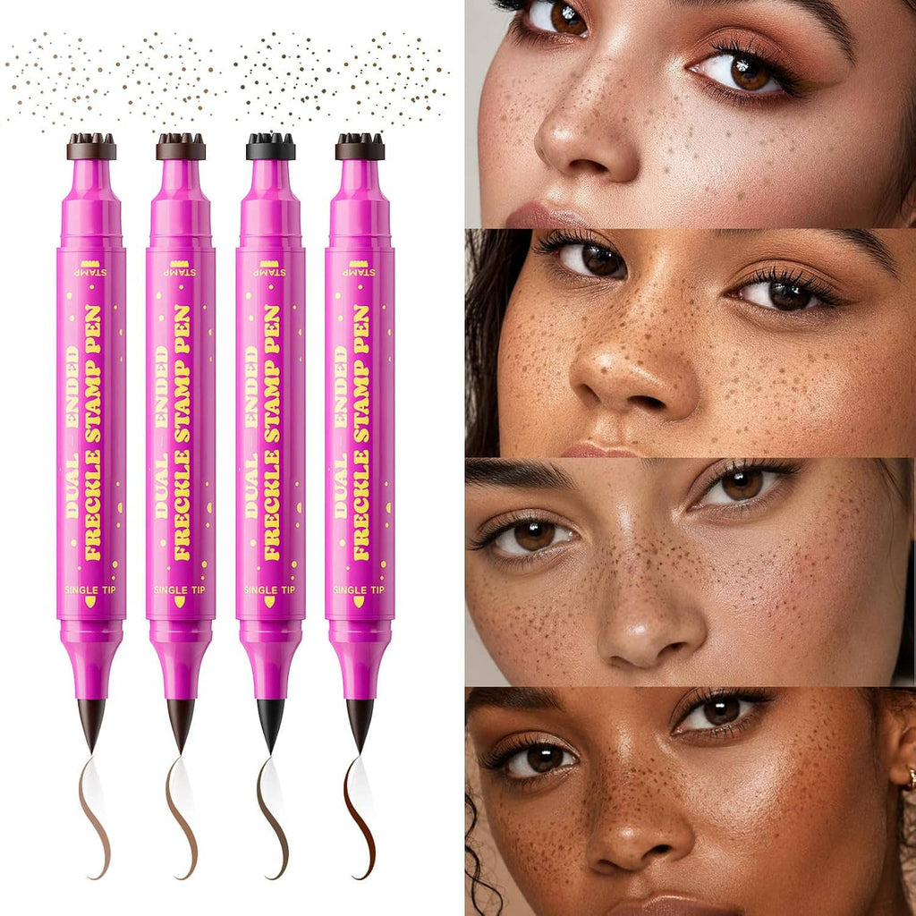 Four dual-ended freckle stamp pens showing sponge stamp tips and pointed precision tips