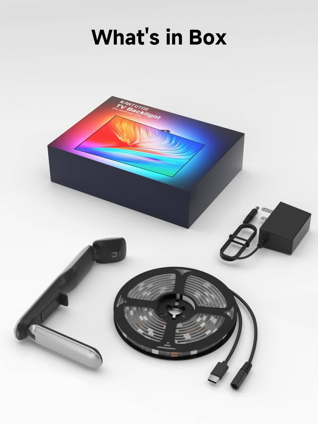 TV LED backlight kit with light strip, sync sensor, remote control, cables