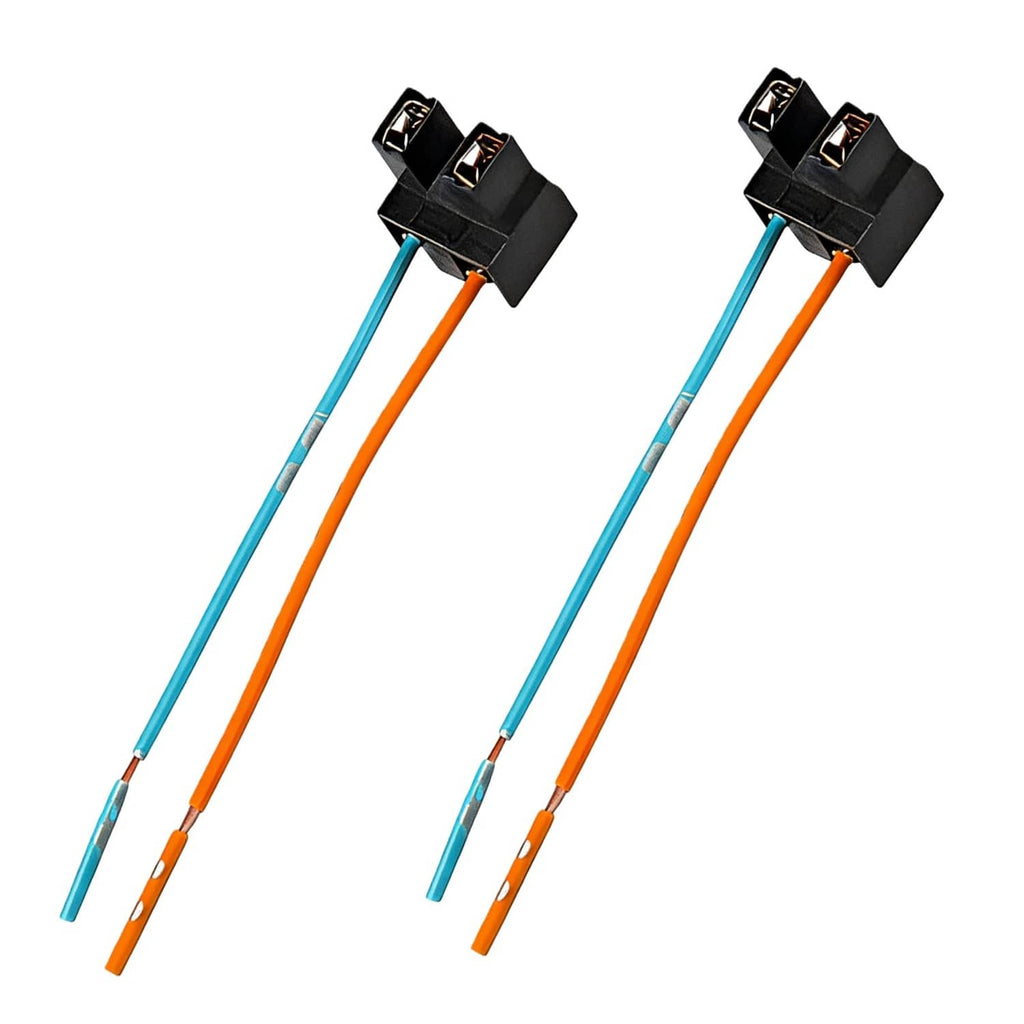 2-piece H7 female socket harness: black connectors with blue and orange wires
