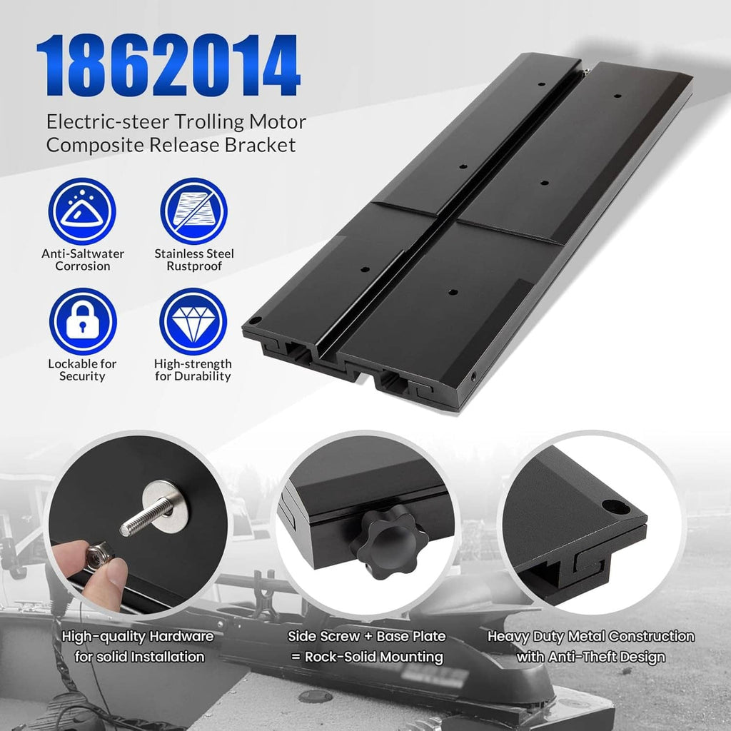 Black electric trolling motor release bracket with anti-saltwater and anti-theft design