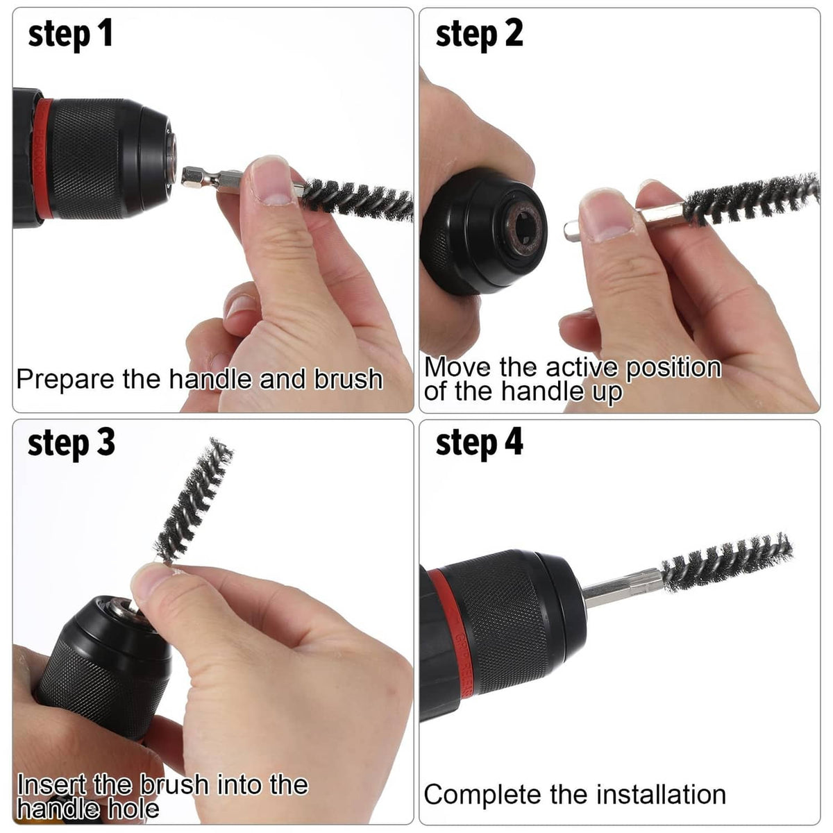 Golf club brush installation: black-bristle brush attaches to silver handle