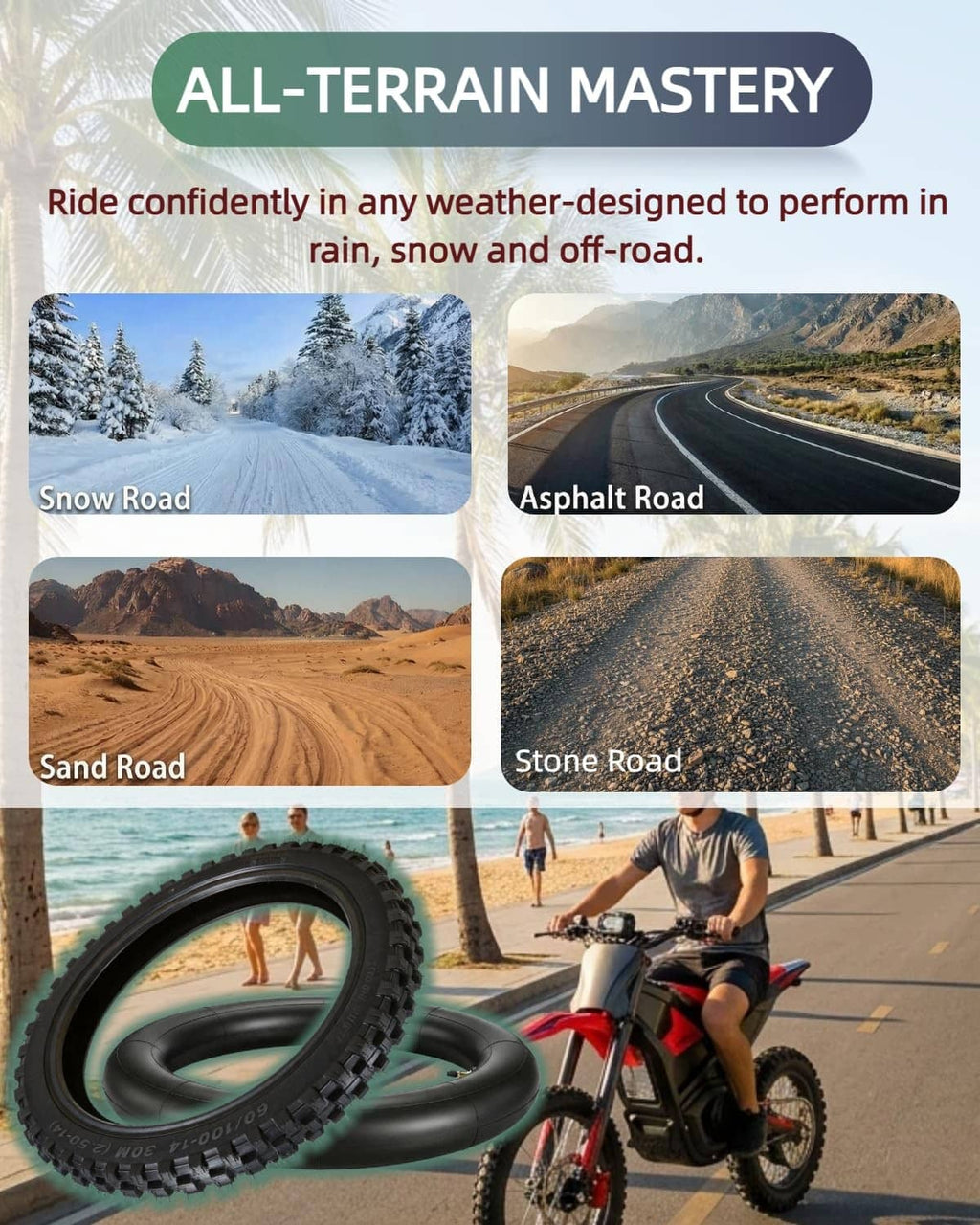 Black all-terrain dirt bike inner tube for off-road riding