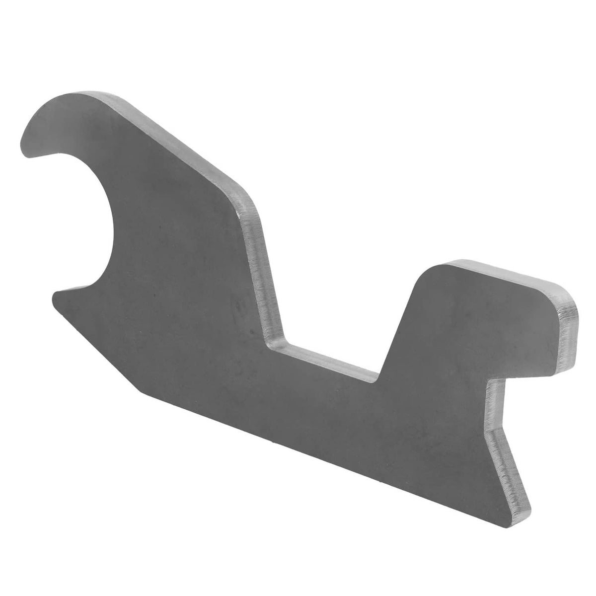 Steel quick-attach bucket ear bracket with large U-shaped cutout and mounting protrusions, gray