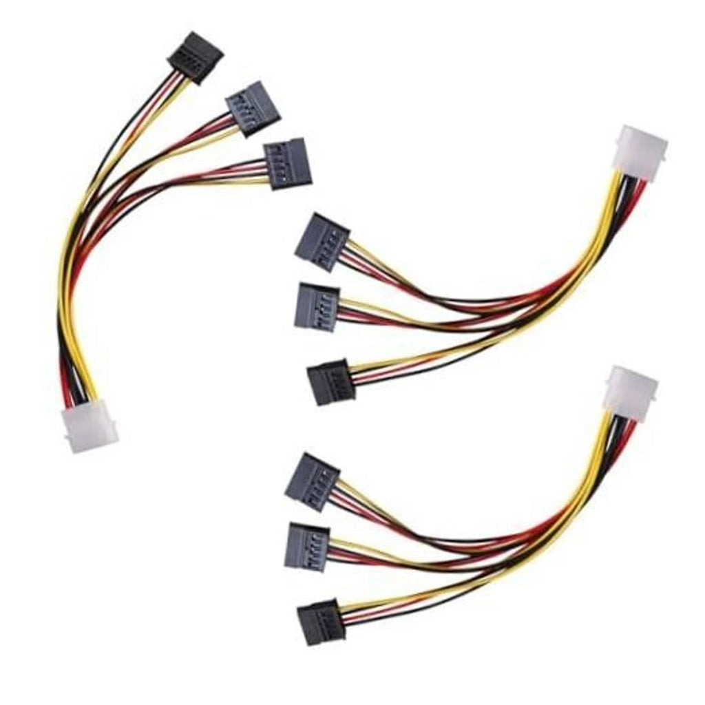 Power supply splitter cable with white 4-pin Molex and multiple black SATA connectors