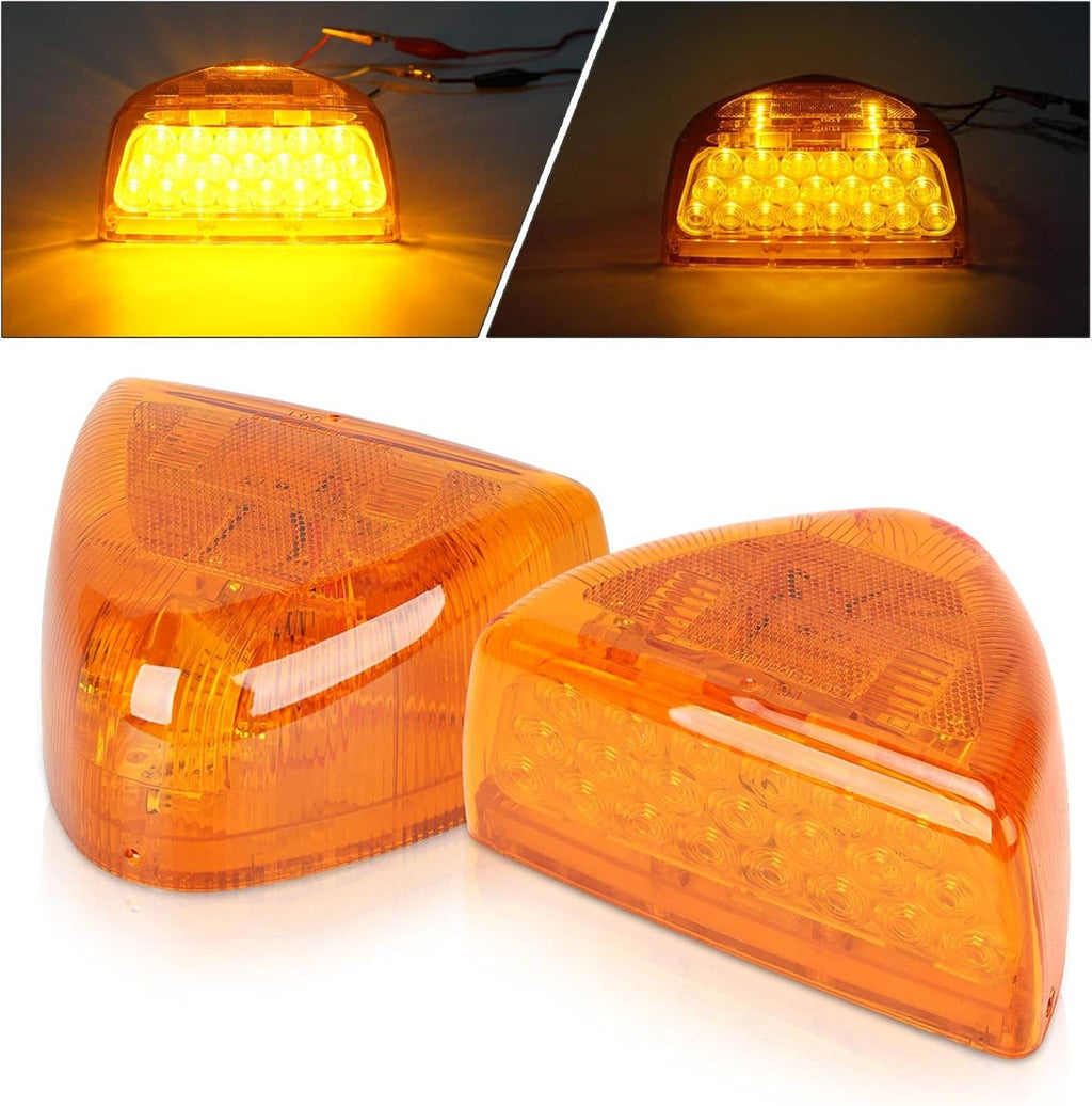 Set of 2 amber LED headlight/turn signal clearance lights with illuminated lens
