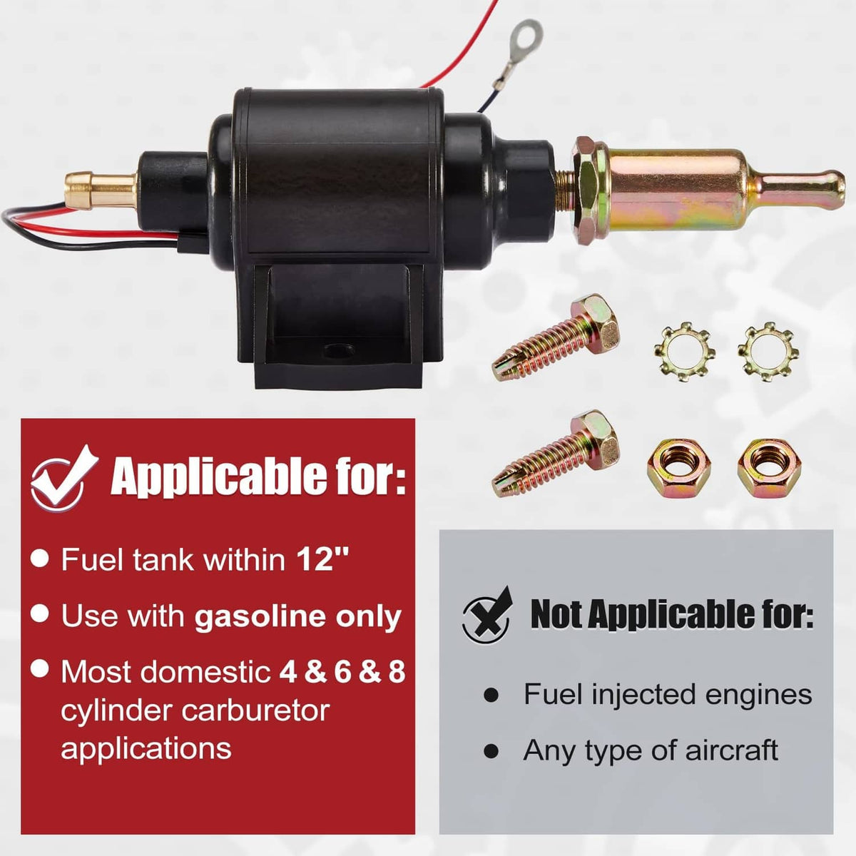 Electric inline fuel pump with wiring leads and brass outlet connector