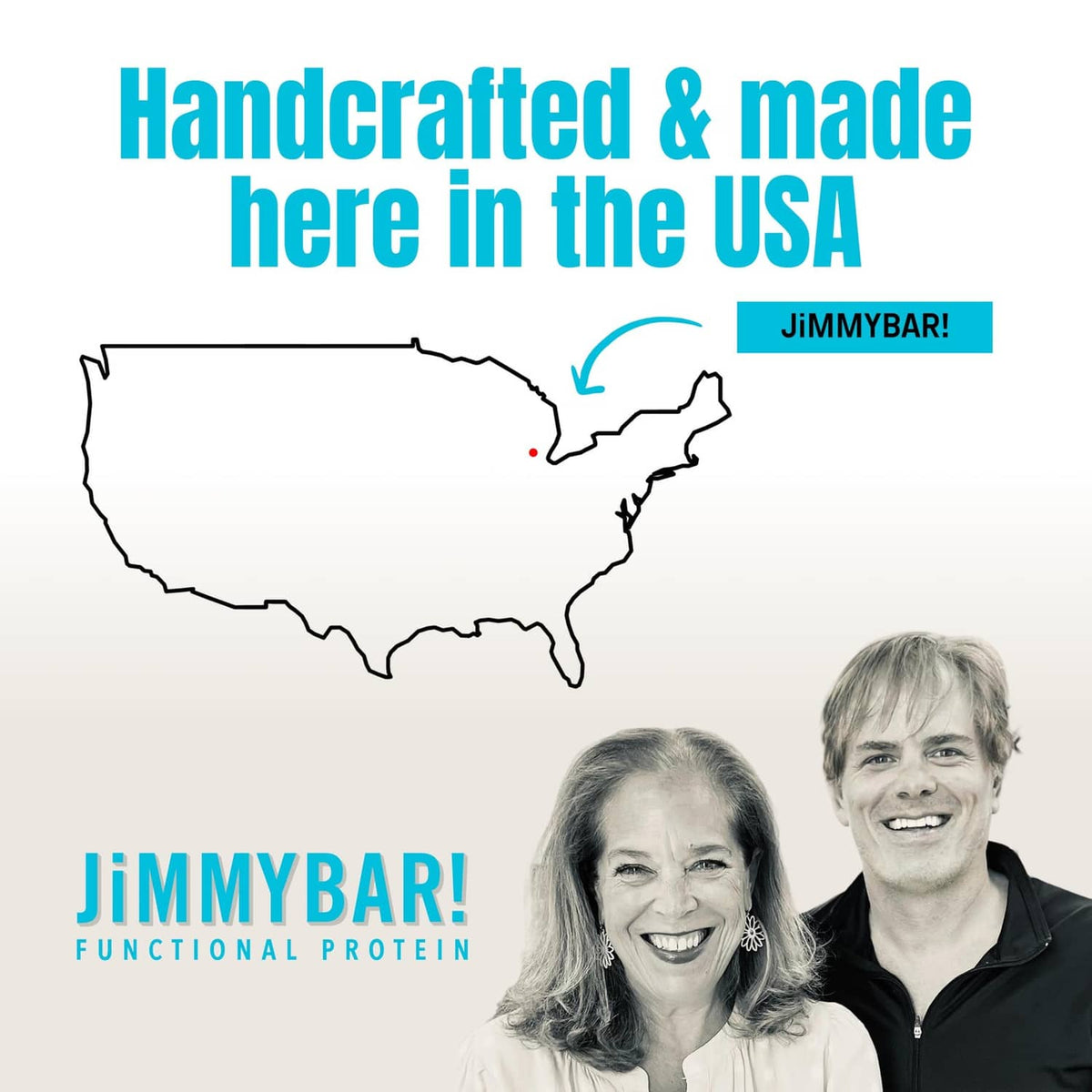 Handcrafted made-in-USA promotional card with JiMMY! Functional Protein logo