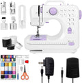 Purple mini portable sewing machine with stitch dial and clear measurement ruler
