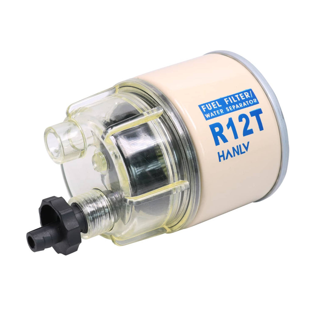 R12T marine fuel filter water separator spin-on with clear inlet fitting and outlet port