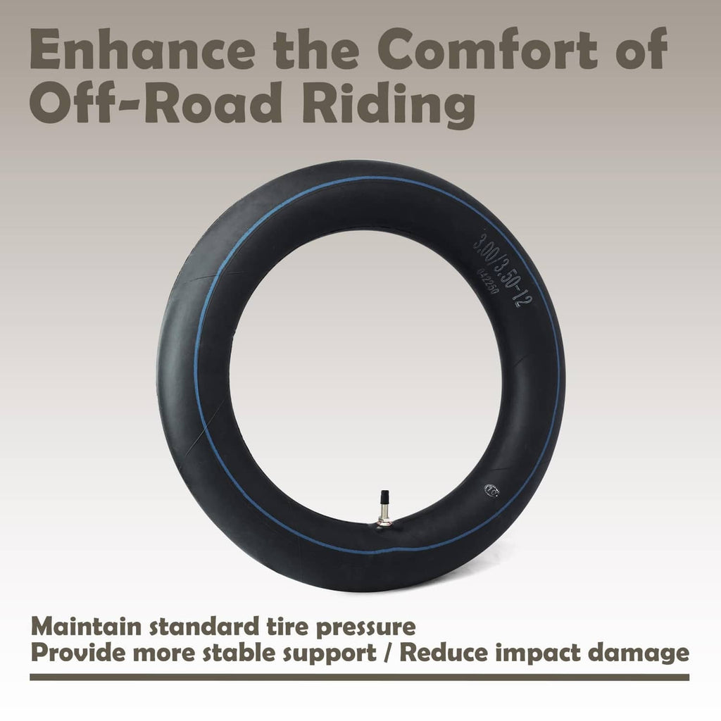 Black 12-inch rear inner tube with blue stripe and visible valve stem