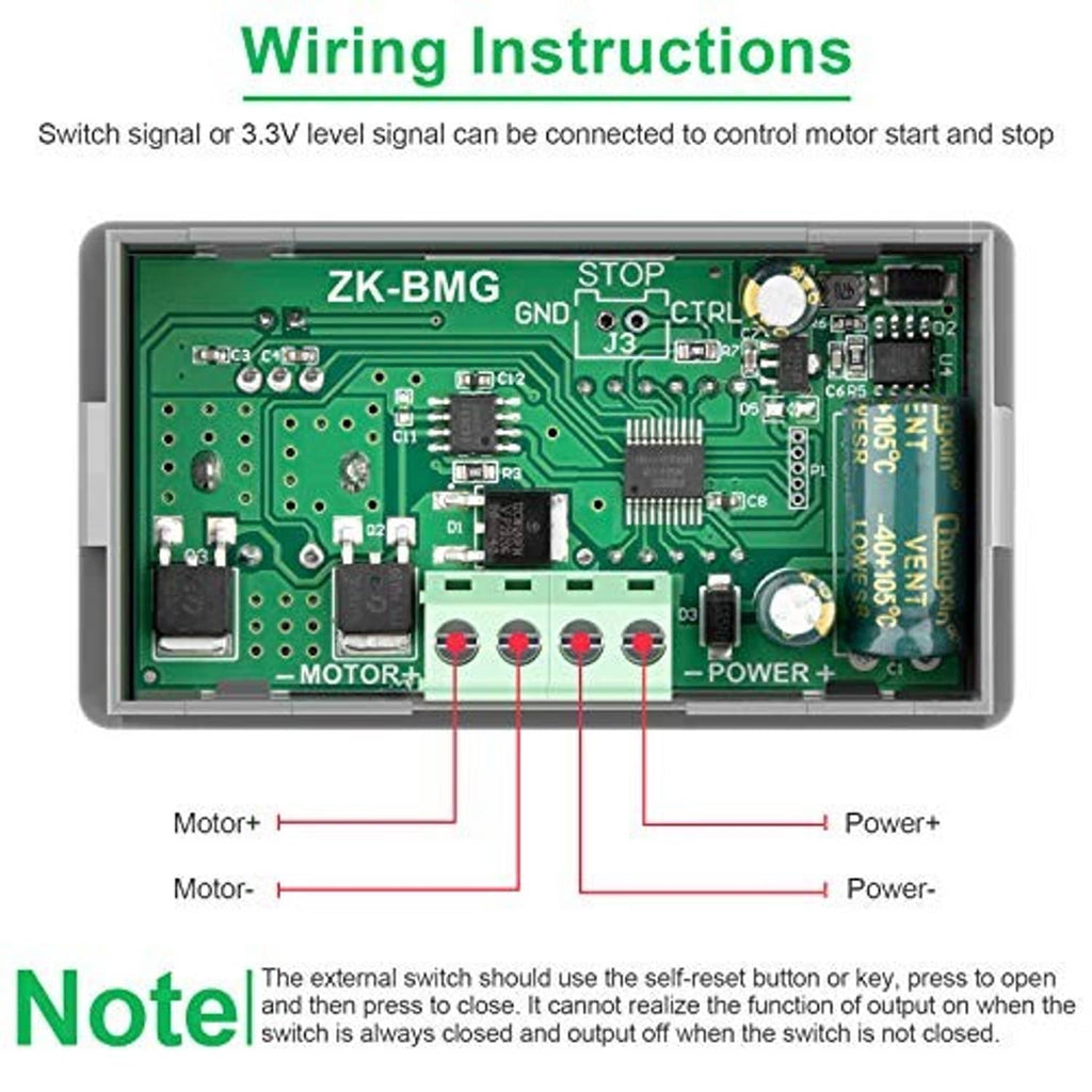 Motor governor speed controller PCB with green circuit board and labeled terminals