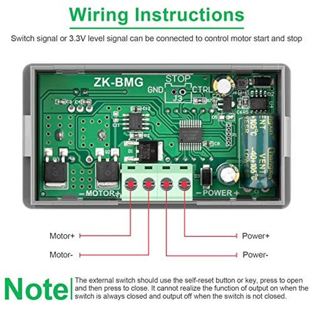 Motor governor speed controller PCB with green circuit board and labeled terminals