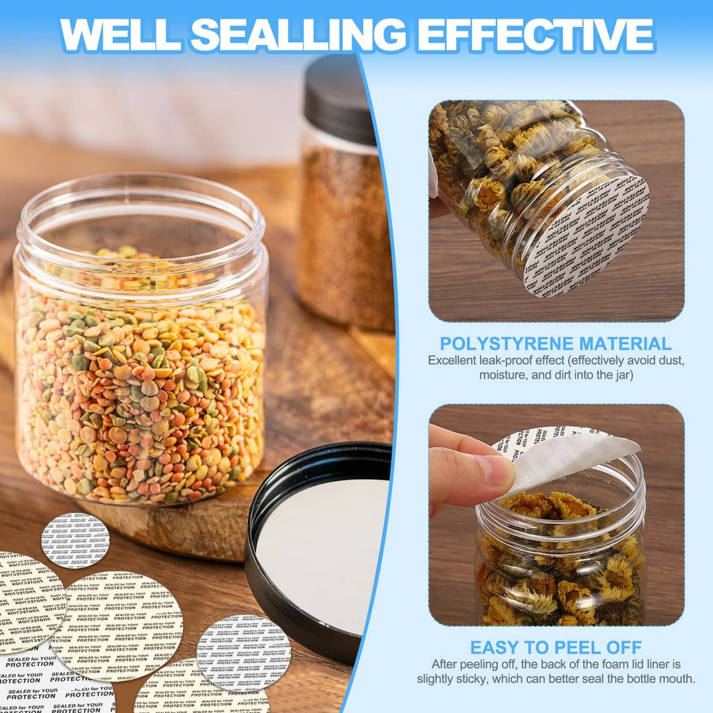 Polystyrene foam lid liners: round printed discs for sealing bottle caps