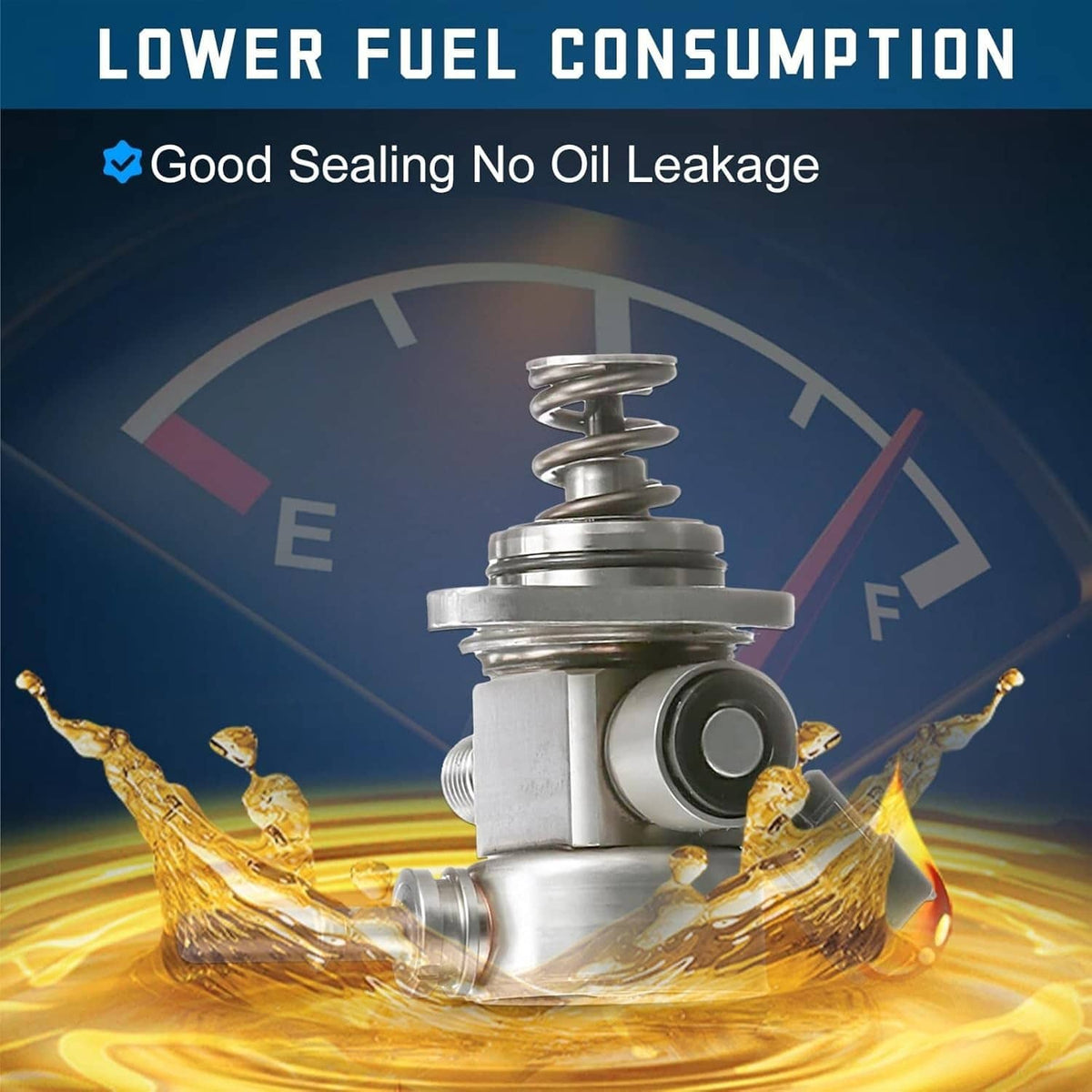 High pressure fuel pump with spring and inlet/outlet ports, centered product view