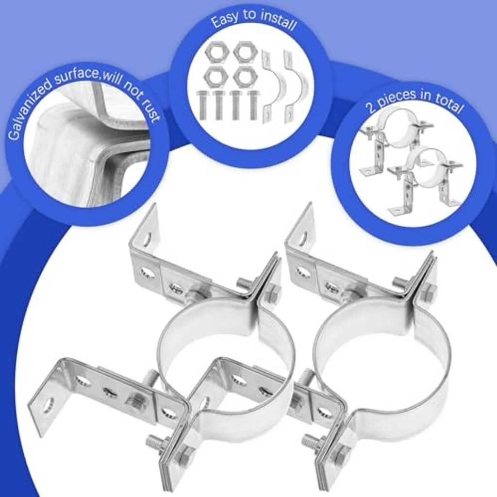 Set of two galvanized split-ring pipe wall strap brackets with mounting hardware