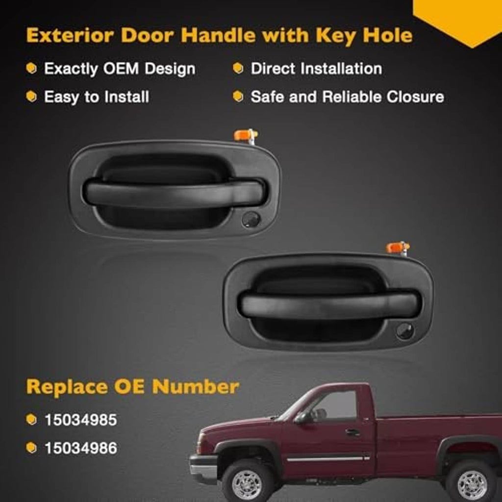 Black exterior door handle pair with keyhole and smooth recessed grip
