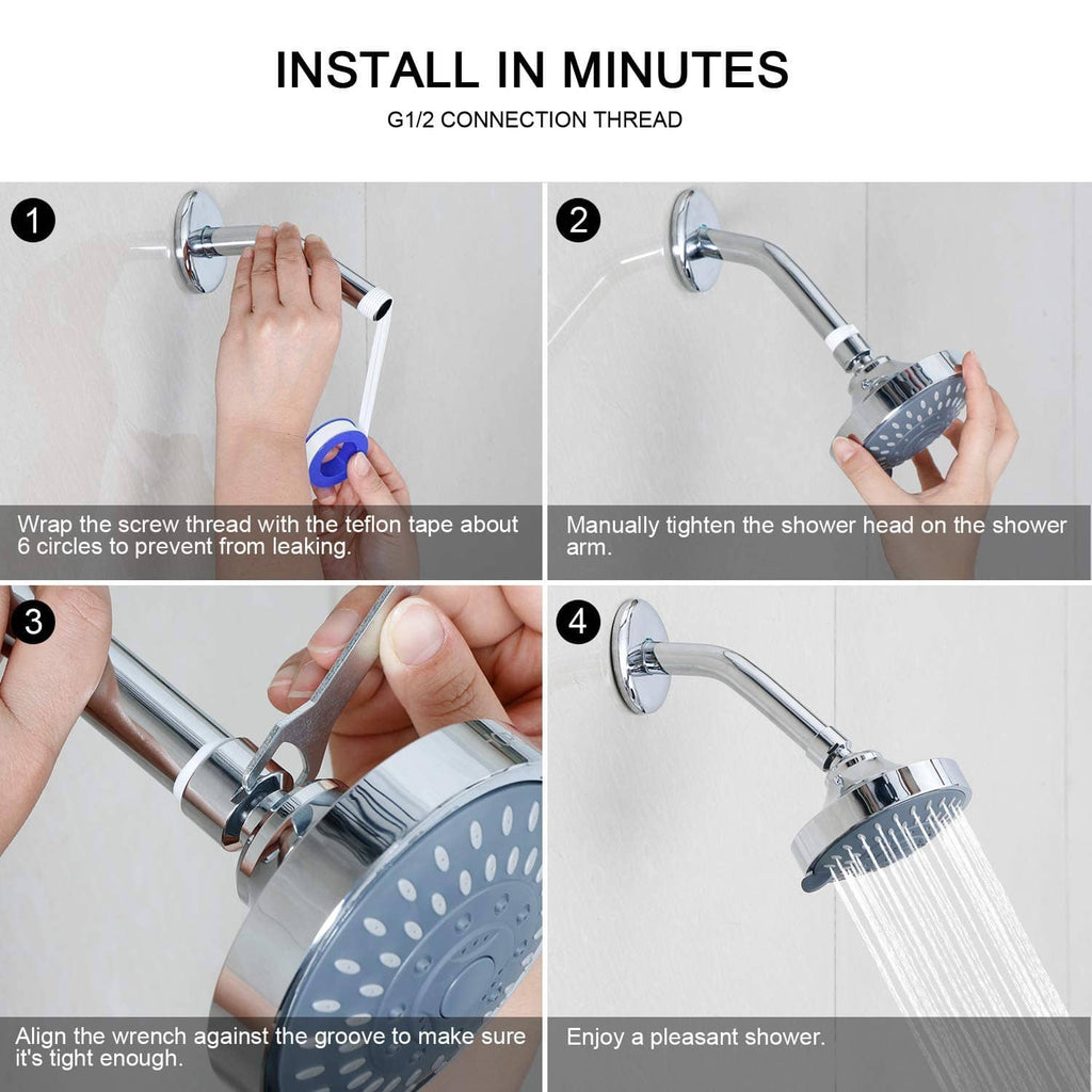 Matte black shower head installation with G 1/2 connection thread