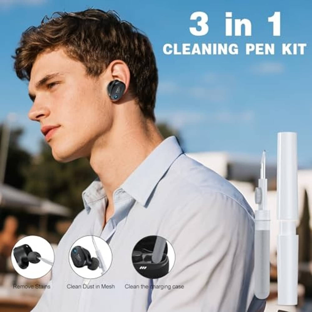 Dark blue silicone earbuds case cover with two white cleaning pen tools