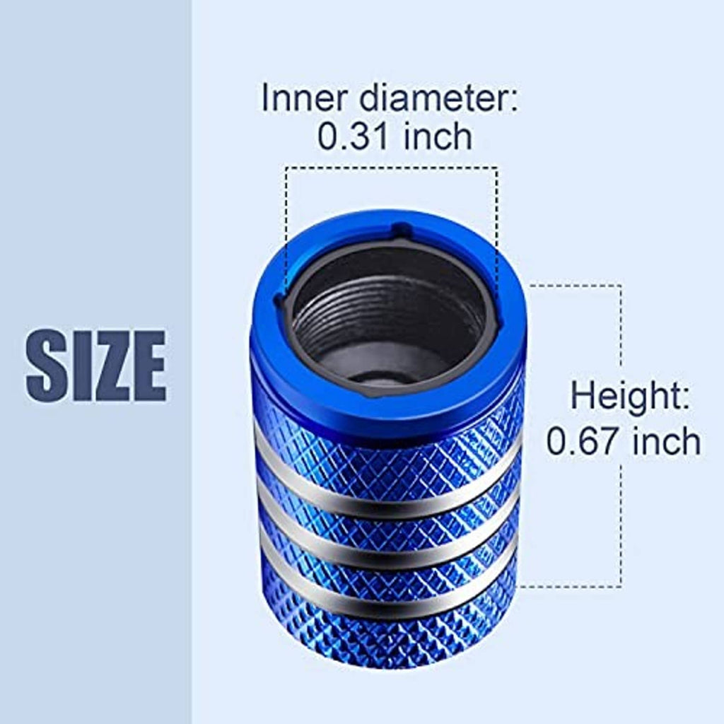 Blue tire valve stem cap cover cross-section showing inner black liner