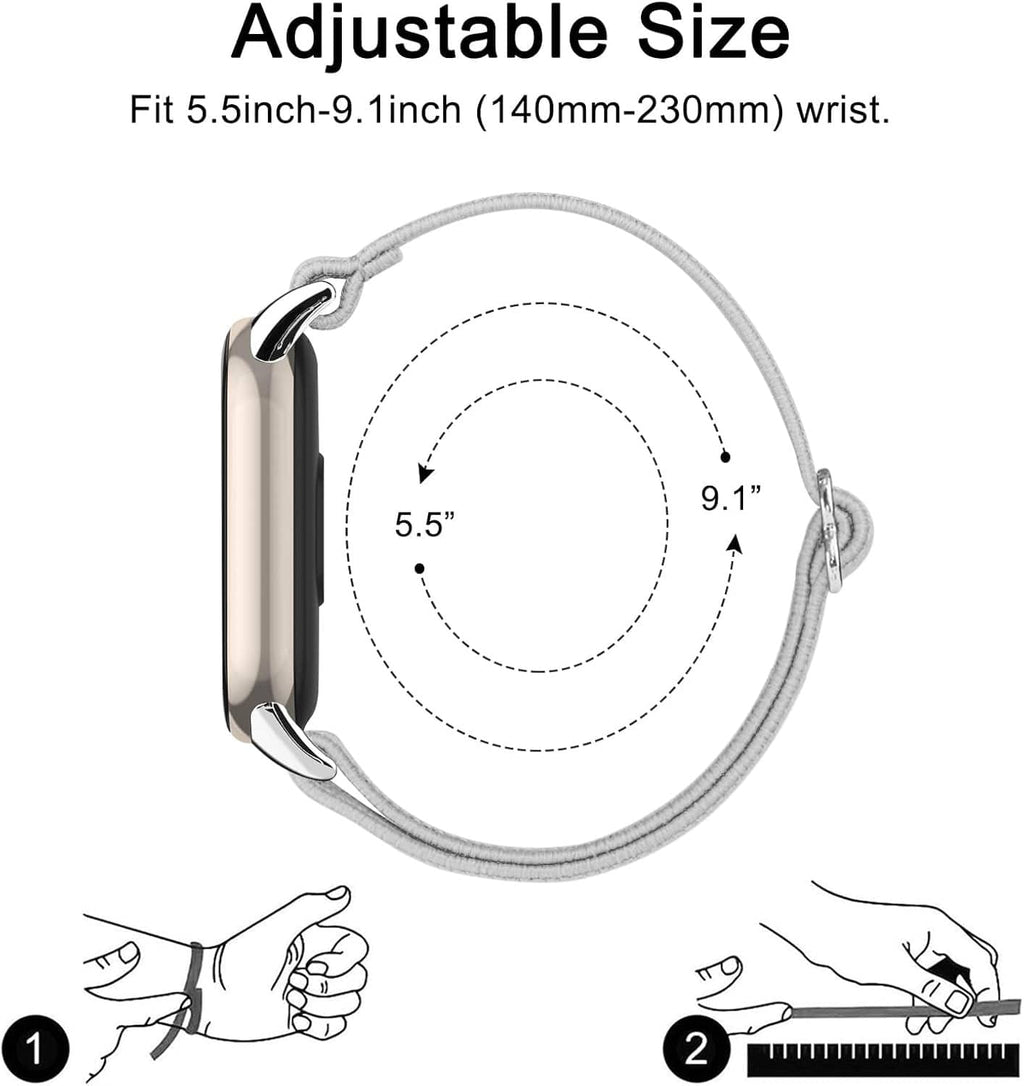Gray adjustable elastic smartwatch band with metal clasp and loop