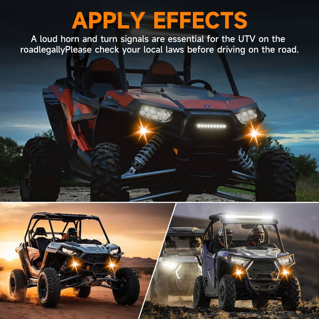 Turn signal horn kit for UTV: horn and amber light components with switch controls