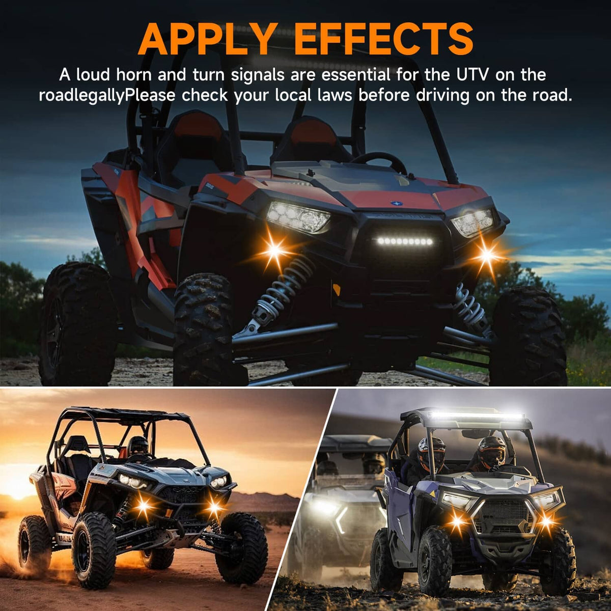 Turn signal horn kit for UTV: horn and amber light components with switch controls