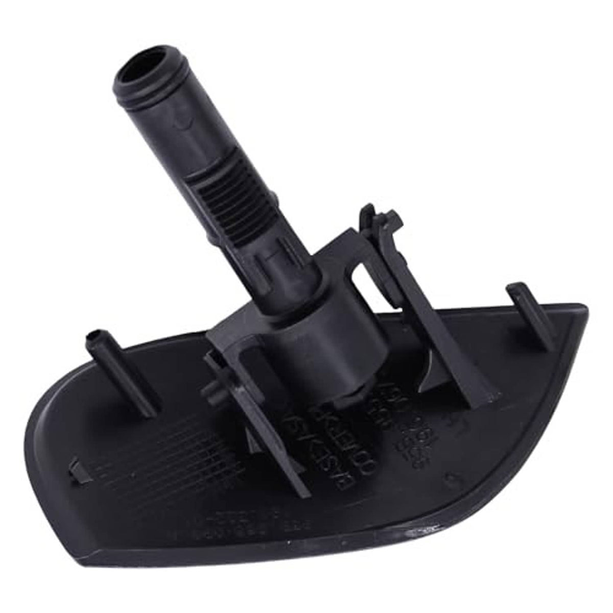 Black headlight washer spray cap with built-in nozzle housing and mounting tabs
