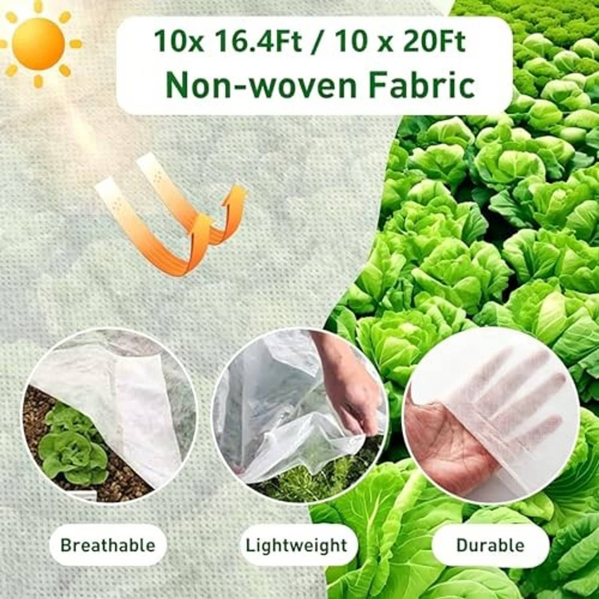 White non-woven garden shade fabric with breathable sheet texture and plants