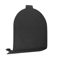 Seat belt anchor cover, dark textured front panel with small mounting tab, black