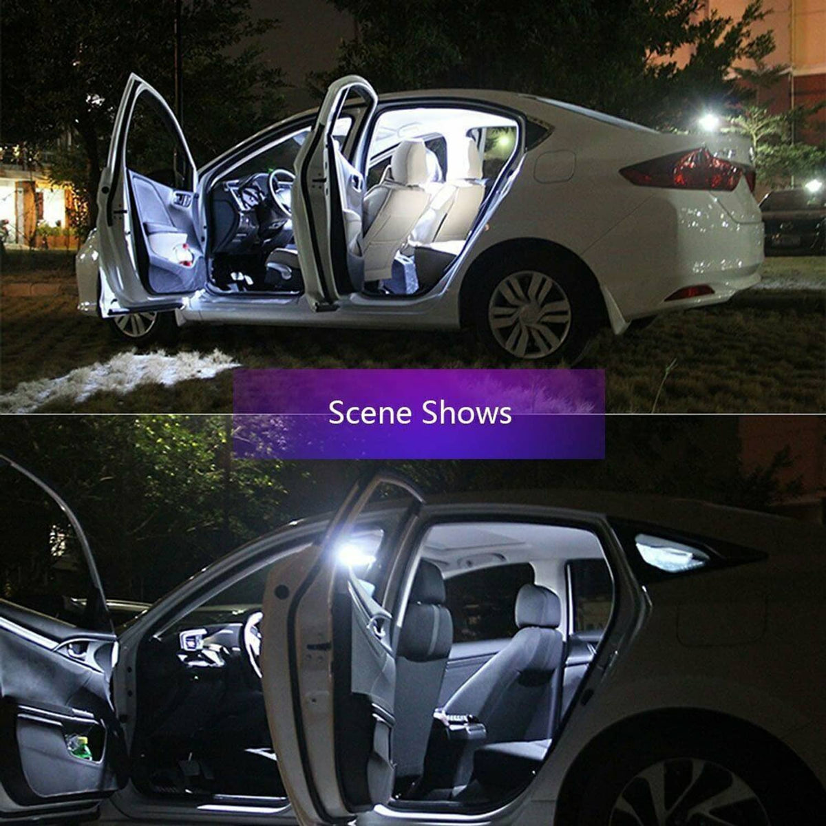 LED car interior ceiling light bar with white housing and yellow LED strip