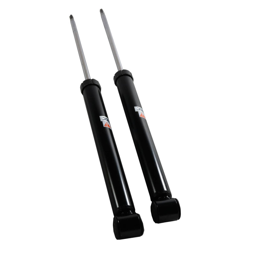 Pair of black coilover shocks with silver rods and rounded end caps