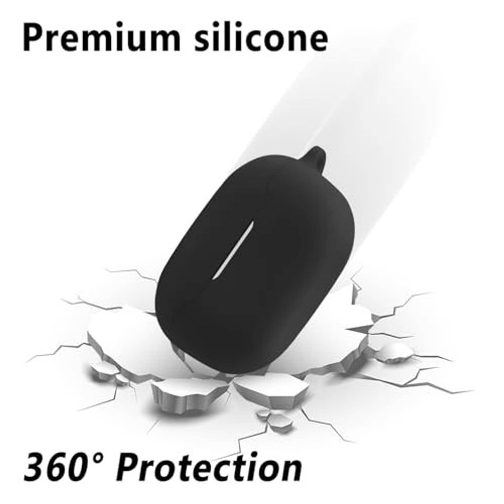 Black silicone earbud case with smooth rounded shape and protective bumper design