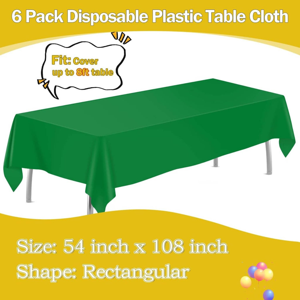 Green rectangular disposable tablecloth, 54 in x 108 in, draped over table